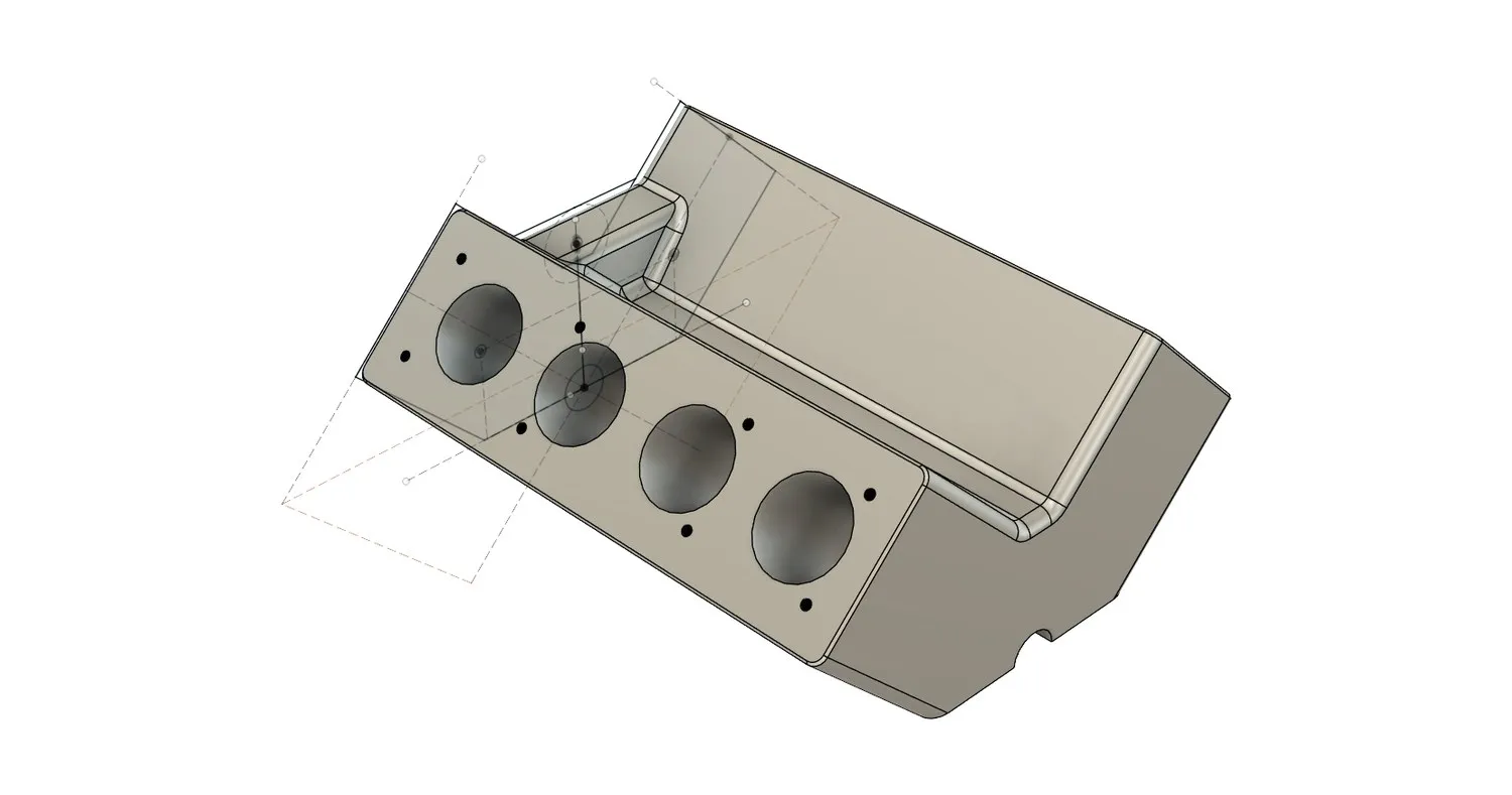 Zylinderblock eines V8-Motors in Fusion, mit Konstruktionsskizzen