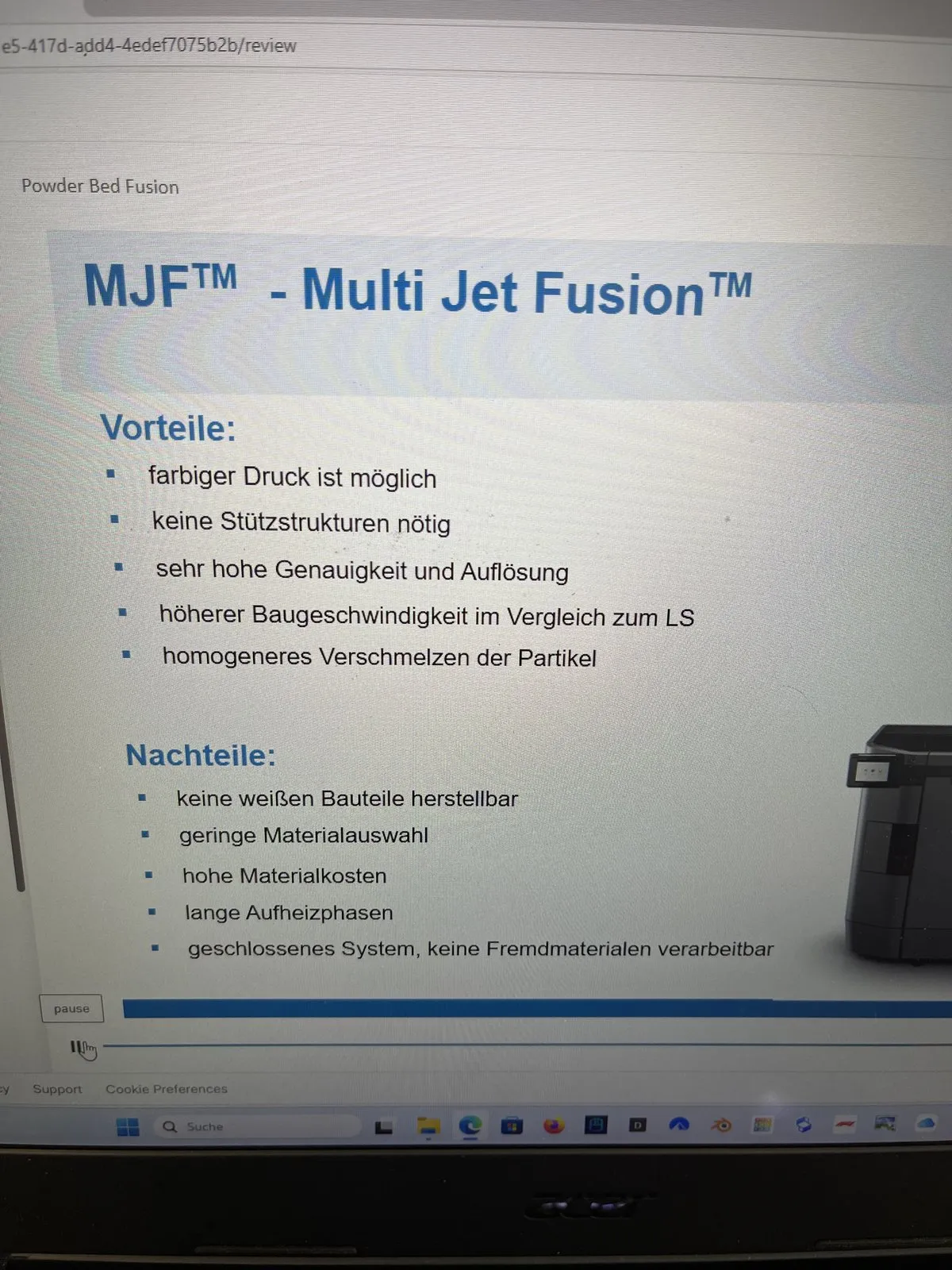 Schulungsunterlage zu Sinterverfahren der additiven Fertigung